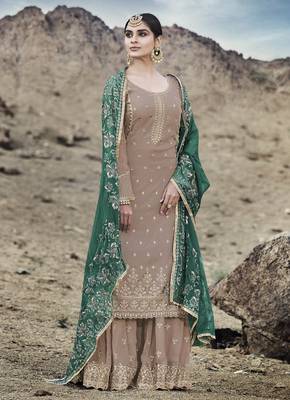 Beige embroidered georgette salwar 1