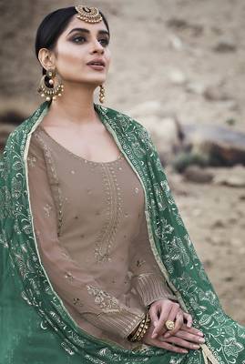 Beige embroidered georgette salwar 2