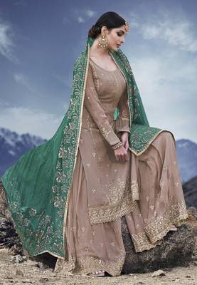 Beige embroidered georgette salwar 3