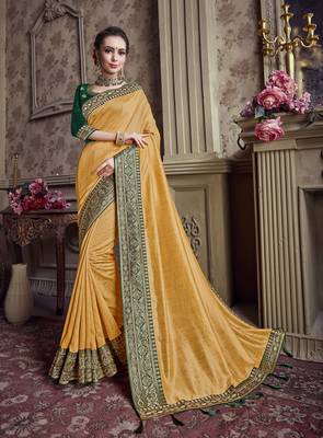 Yellow Embroidered Chiffon Saree With Blouse 1