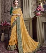 Yellow Embroidered Chiffon Saree With Blouse