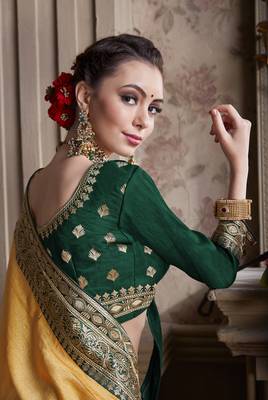 Yellow Embroidered Chiffon Saree With Blouse 2