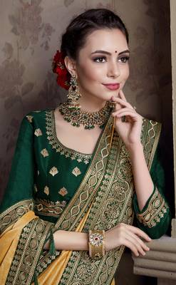 Yellow Embroidered Chiffon Saree With Blouse 3