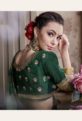 Light green embroidered chiffon saree with blouse 2