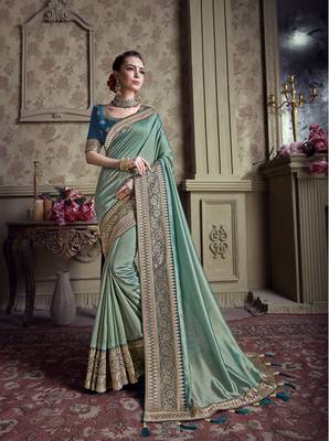 Sky Blue Embroidered Chiffon Saree With Blouse 1