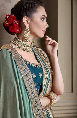 Sky Blue Embroidered Chiffon Saree With Blouse 2