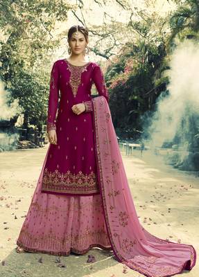 Magenta embroidered satin salwar 1