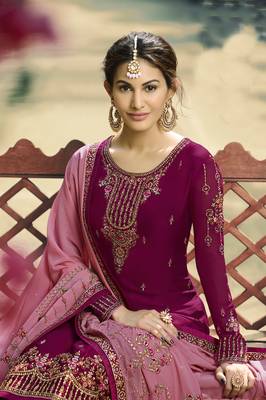 Magenta embroidered satin salwar 2