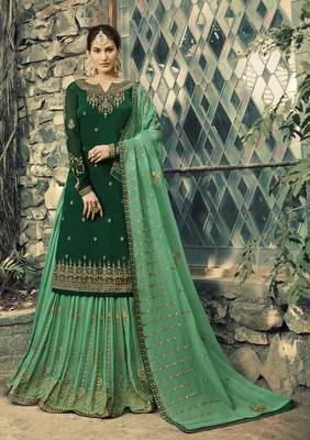 Dark-green embroidered satin salwar 1
