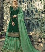 Dark-green embroidered satin salwar