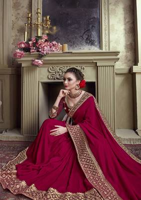 Maroon embroidered chiffon saree with blouse 2