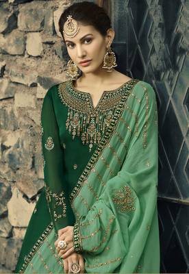 Dark-green embroidered satin salwar 2