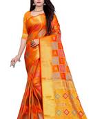 Womens Designer Orange Banarasi  Saree With Designer Blouse
