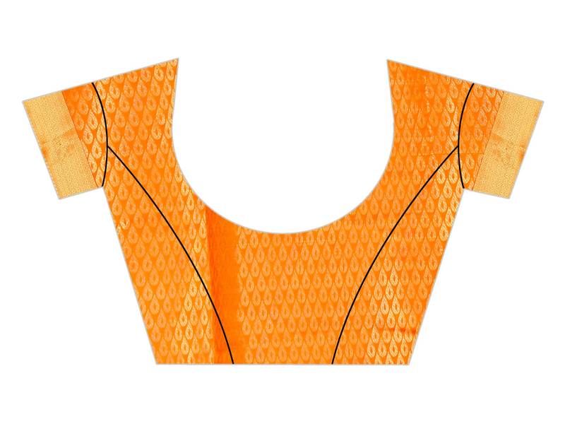 Womens Designer Orange Banarasi  Saree With Designer Blouse