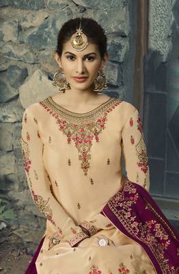 Cream embroidered satin salwar 2