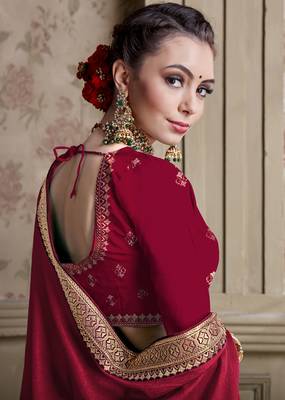 Red embroidered chiffon saree with blouse 2