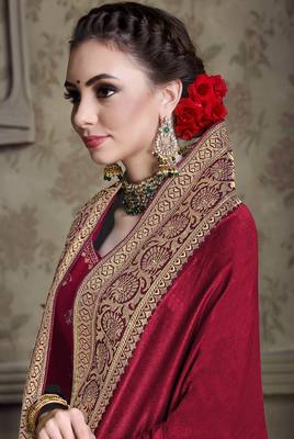 Red embroidered chiffon saree with blouse 3