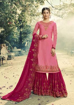Pink embroidered satin salwar 1