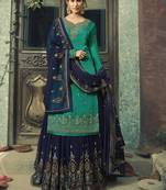 Teal embroidered satin salwar