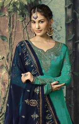Teal embroidered satin salwar 2