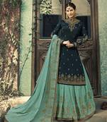 Dark-teal embroidered satin salwar