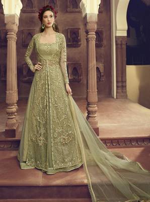 Dark-Parrot-Green Embroidered Net Salwar 1