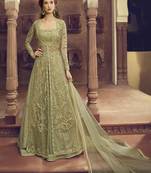 Dark-Parrot-Green Embroidered Net Salwar