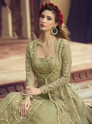Dark-Parrot-Green Embroidered Net Salwar 2