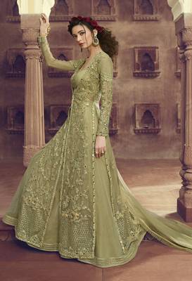 Dark-Parrot-Green Embroidered Net Salwar 3