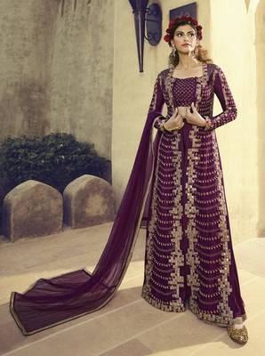 Wine embroidered silk salwar 1