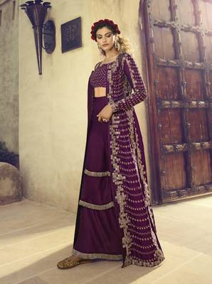 Wine embroidered silk salwar 2