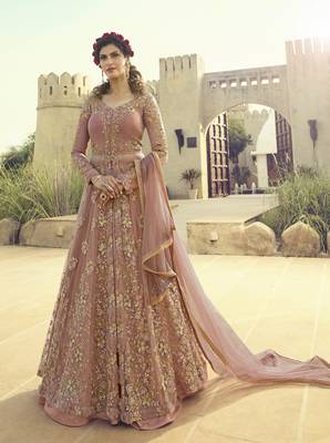 Peach embroidered net salwar 1
