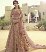 Peach embroidered net salwar
