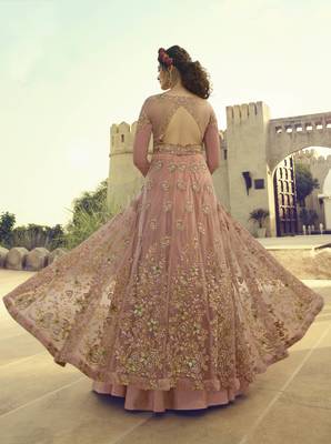 Peach embroidered net salwar 2