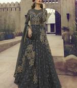 Dark-Grey Embroidered Net Salwar