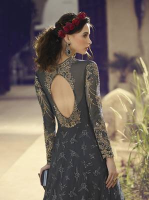 Dark-Grey Embroidered Net Salwar 2