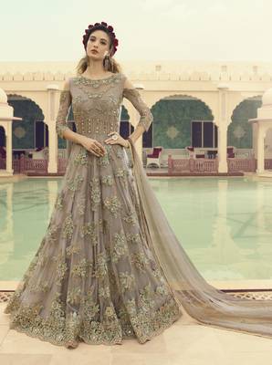 Light-brown embroidered net salwar 1