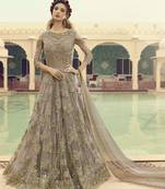 Light-brown embroidered net salwar