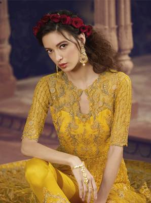 Yellow Embroidered Net Salwar 3