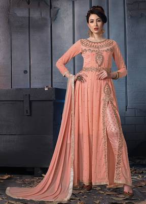 Orange Embroidered Georgette Salwar 1