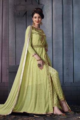 Light-parrot-green embroidered georgette salwar 1