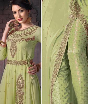 Light-parrot-green embroidered georgette salwar 2
