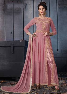 Pink embroidered georgette salwar 1