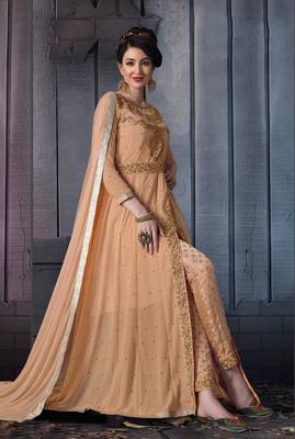 Salmon embroidered georgette salwar 1