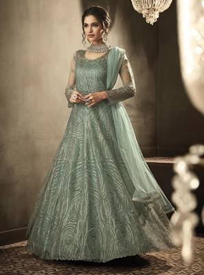 Teal embroidered net salwar 1