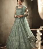 Teal embroidered net salwar