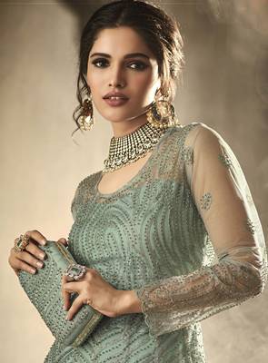 Teal embroidered net salwar 2