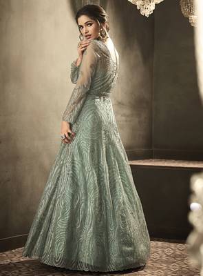 Teal embroidered net salwar 3