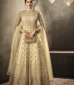 Cream embroidered net salwar
