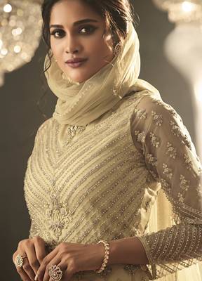 Cream embroidered net salwar 3